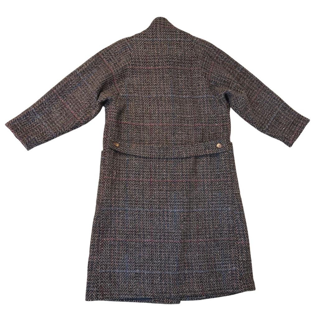 VTG 80s Pure New Wool Oversize Tweed Trench Coat Multi Herringbone Windowpane 16 - Picture 4 of 9
